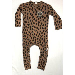 Huxbaby Romper Baby 12-18 Months Brown Leopard Print Cat Patch Organic Cotton